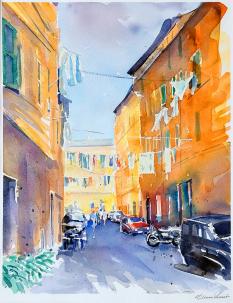 Gade i Trastevera, Rom. 50x40 cm.  