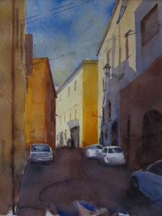 Gade i Trastevera, Rom. 50x60 cm.  